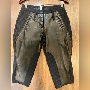 Women's Mix-Media Wool Pinstripe & Leather Drop Crotch Casual Shorts Size 40